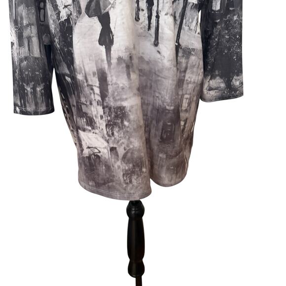 Weekend By Chicos Gray Tone Paris Quarter Sleeve Bling Hi Low Blouse Plus Size 3 - Picture 6 of 9